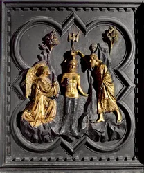 The Baptism of Christ, panel from the south doors of the Baptistry depicting scenes from the life of St. John the Baptist, 1336